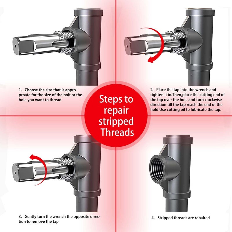 SQLMLZ 5-Piece NPT Pipe Tap Set,Sizes Includes 1/8", 1/4", 3/8", 1/2" and 3/4"，Pipe Taps Set with Storage Box,for Cleaning,Re-thread Damaged,Jam Pipe Threads,thread tap - Image 3